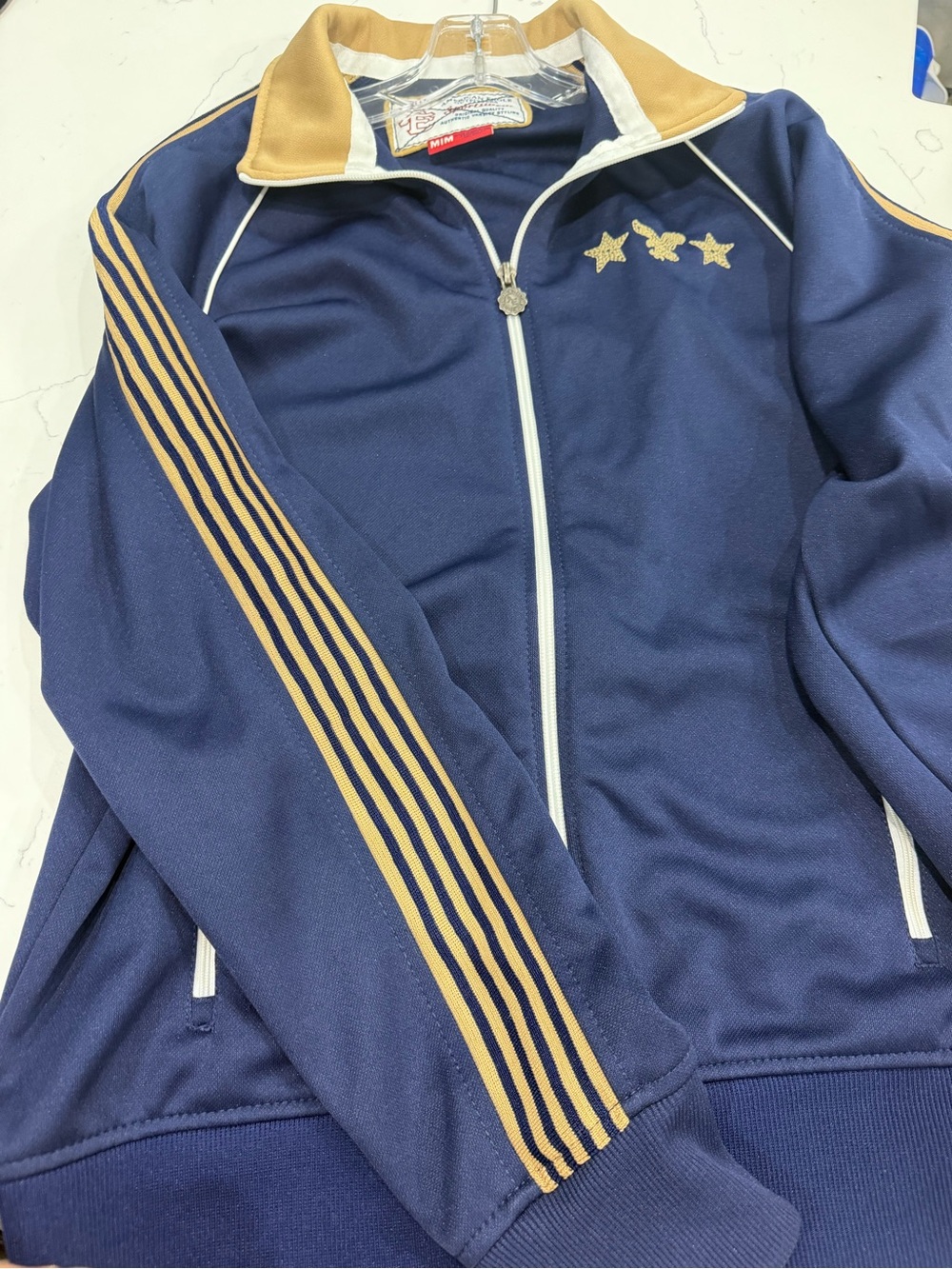 American Eagle Outfitters Y2K Vintage Navy and Tan Track Jacket
